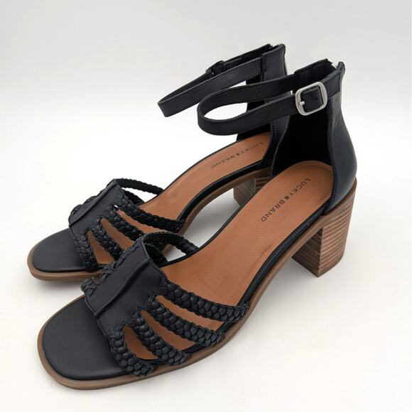 Lucky Brand Tasmina Women's Leather Ankle Strap Heels Black Size US11M EU42.5 - Picture 1 of 8